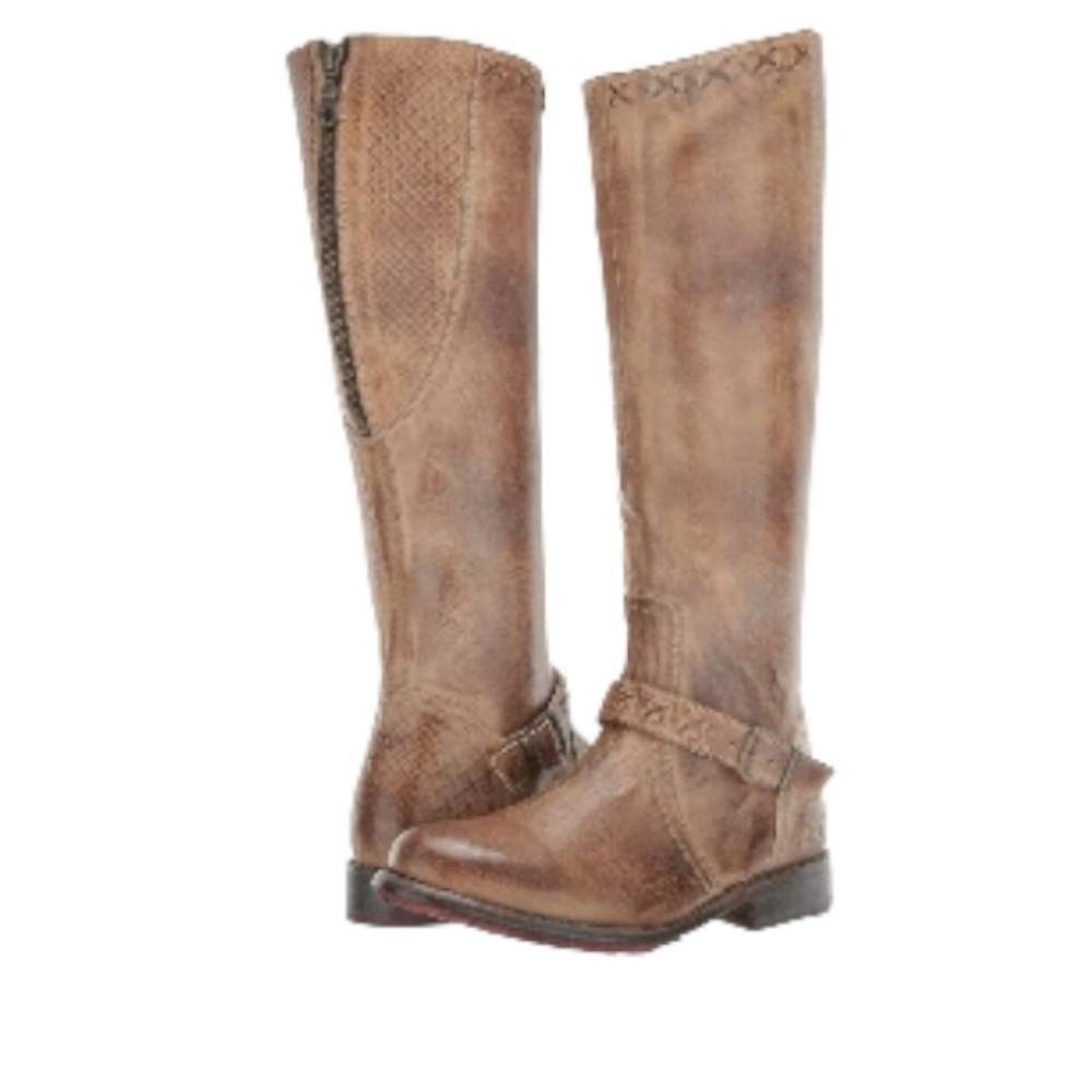 Bed/Stu Glaye Tan Leather Buckle Distressed Ridding Boots - Picture 2 of 14